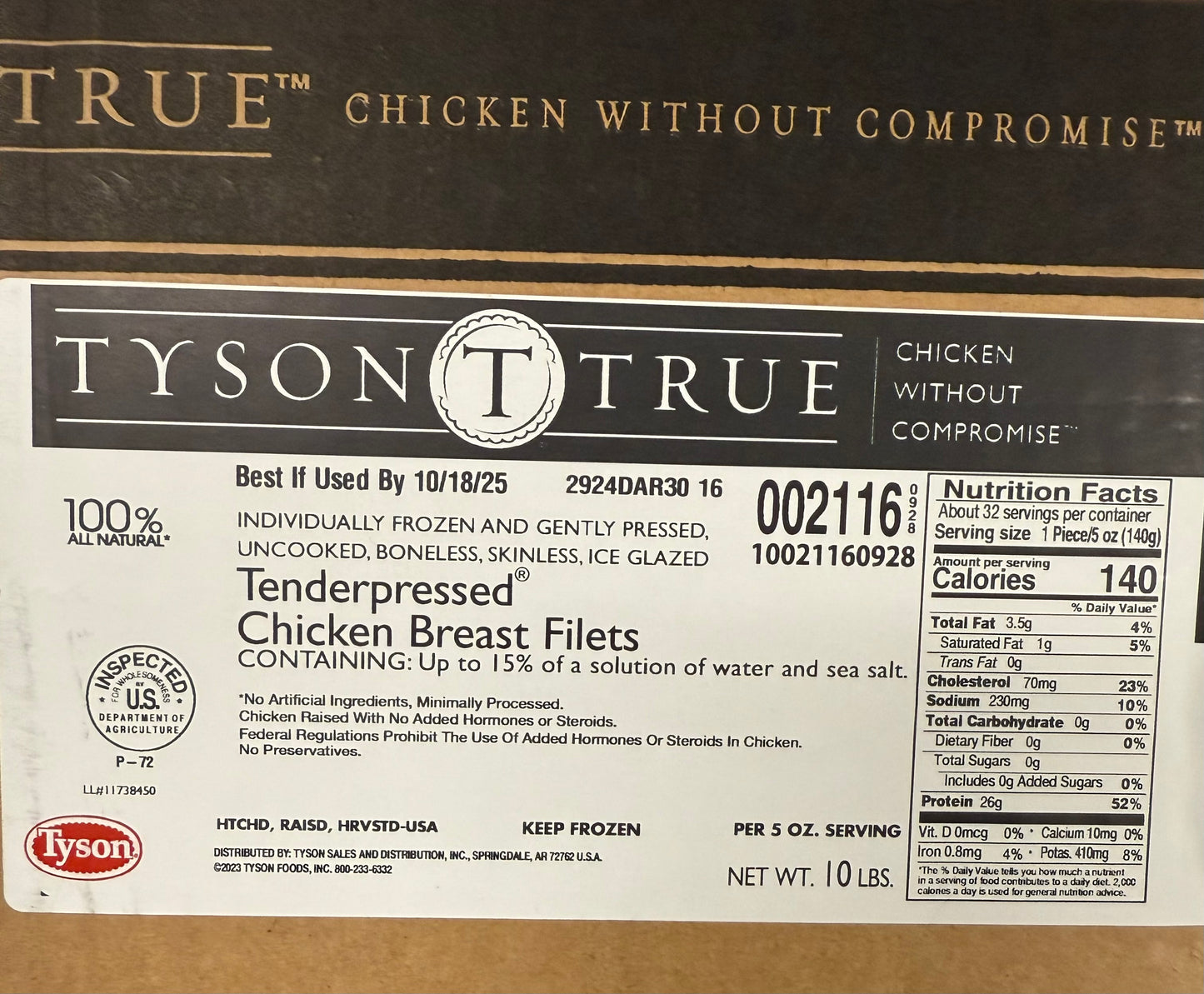 Tyson Boneless Skinless Chicken Breasts, IQF