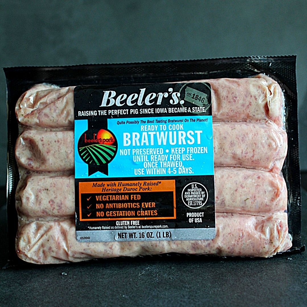 Pork Bratwursts 4 oz Links, Natural, Antibiotic Free : Beeler's Pork